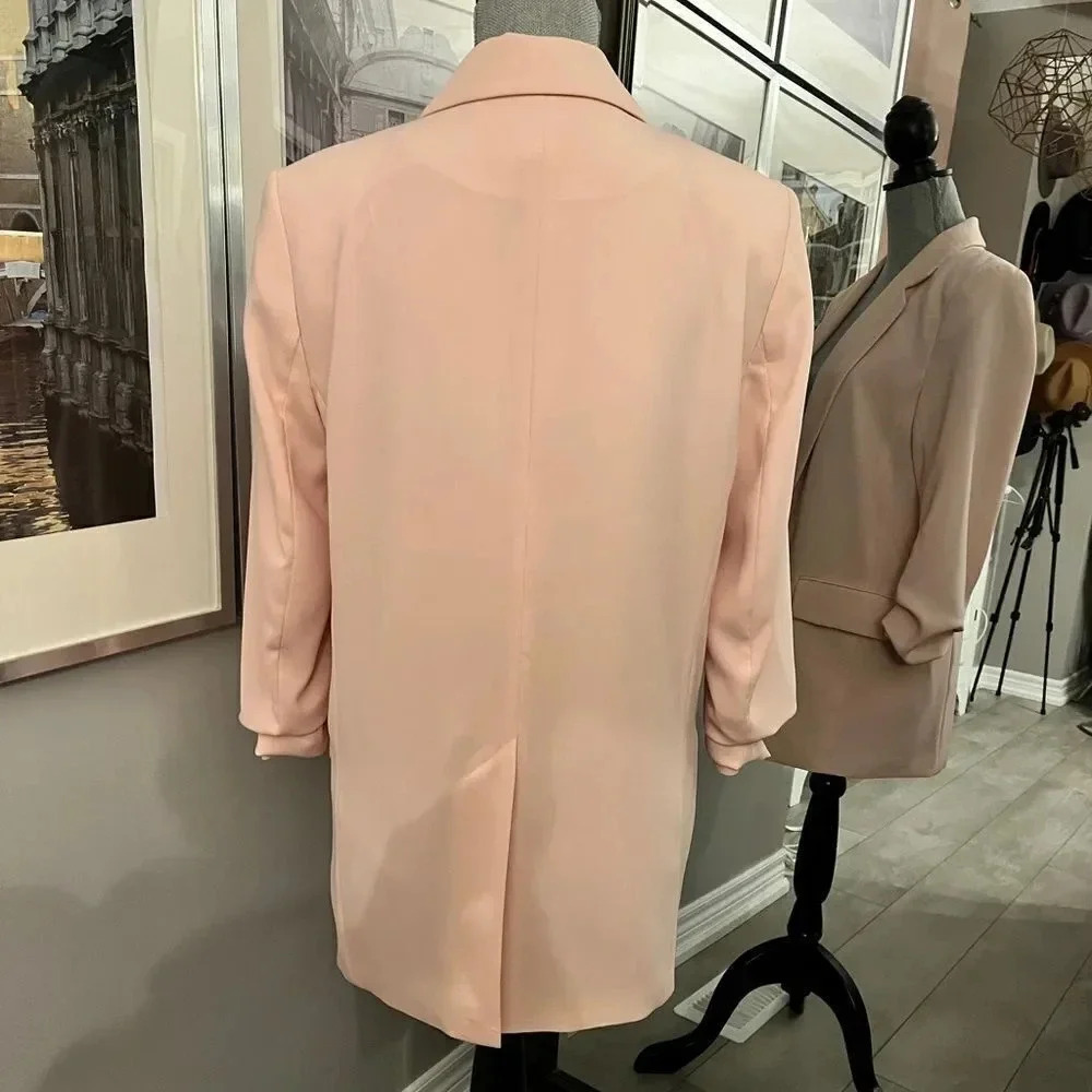 H&M Lightweight Pink Blazer Lined Quarter Ruched Sleeve Pockets, Size 8 - Picture 4 of 8